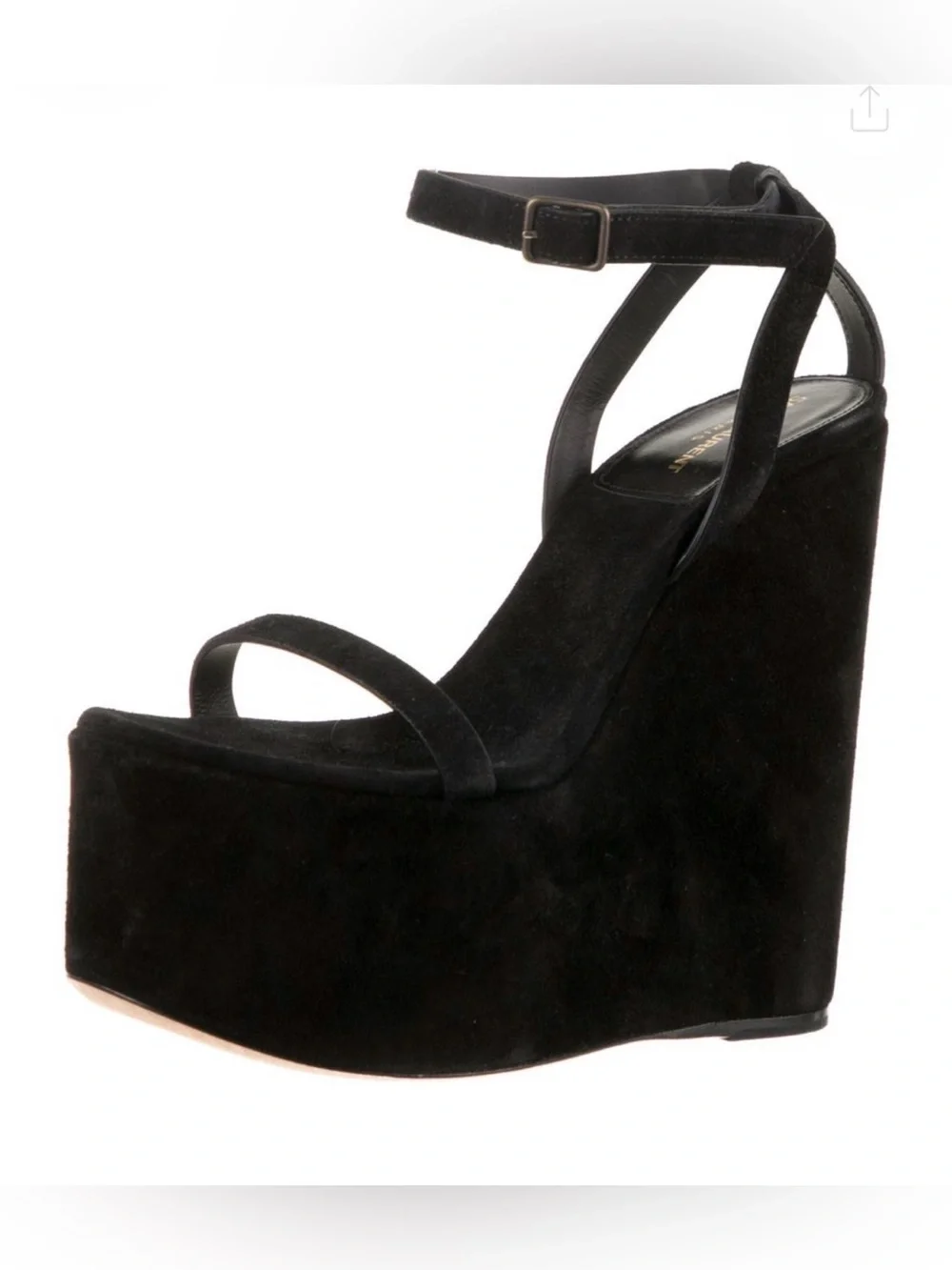 Saint Laurent Black Suede Platform Wedge Sandals with Ankle Strap Sz.36